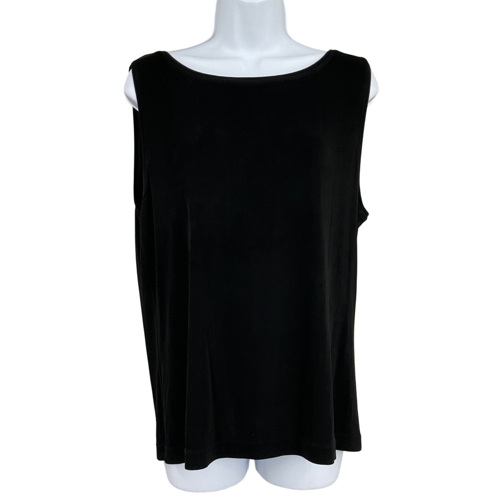 Chico's Travelers Tank Top Women Size 3 US XL Black Slinky Stretch Boat‎ Neck